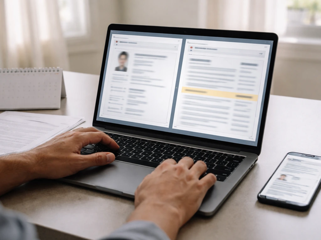 Minimal photo of a laptop showing a media research workflow with a calendar and documents for verifying figures