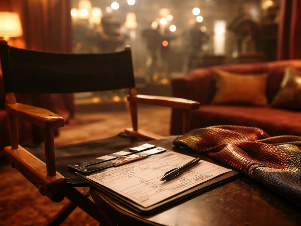 Film set lounge with director chair and props, suggesting celebrity media and wealth interest.