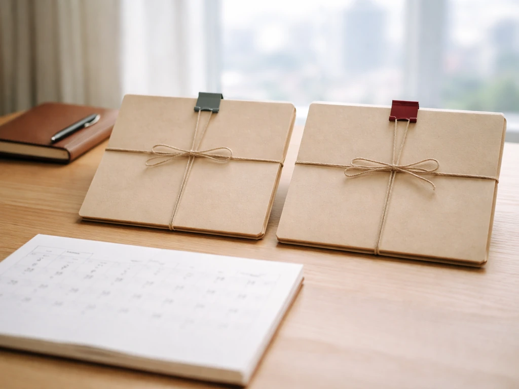 Minimal desk scene with two date-tagged folders representing pre-1991 and post-1991 eras.