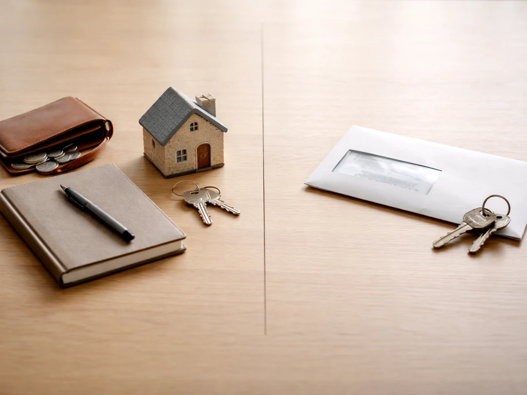 Minimal tabletop photo symbolizing assets versus liabilities for net worth.