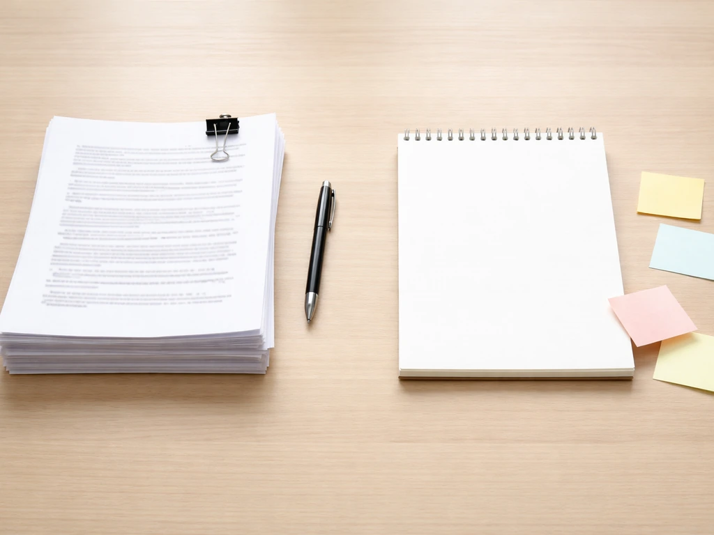Two-column desk scene contrasting verified documents with missing data gaps using simple visual cues.