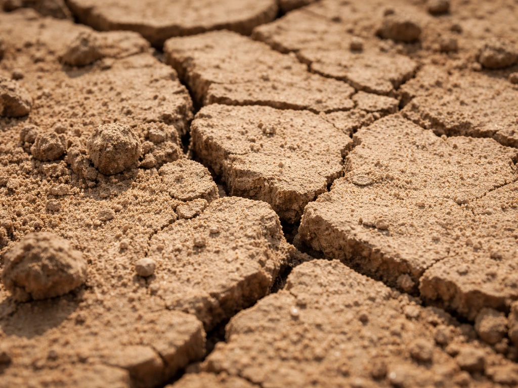 Close-up macro of desert soil with a hard, cracked crust and rough clods