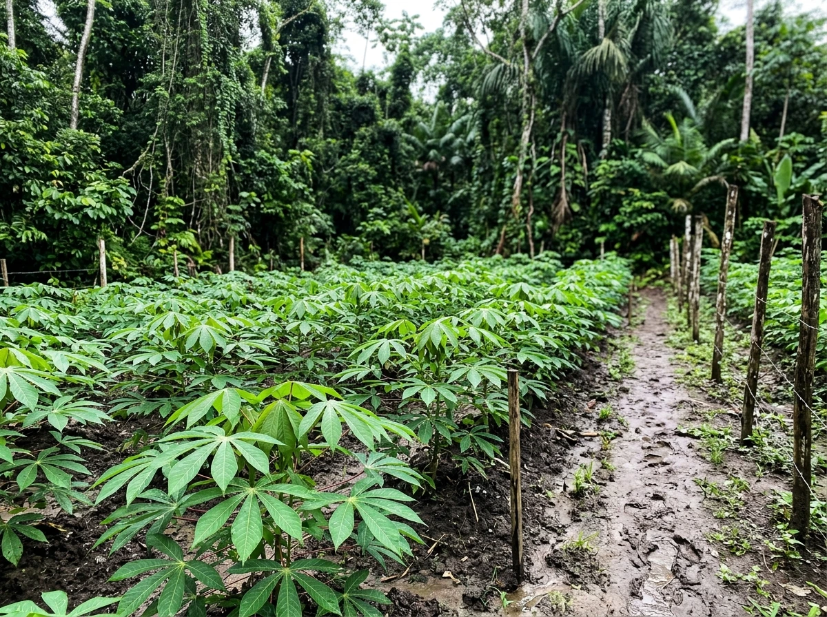 Cassava (yuca) field in humid Amazon greenery