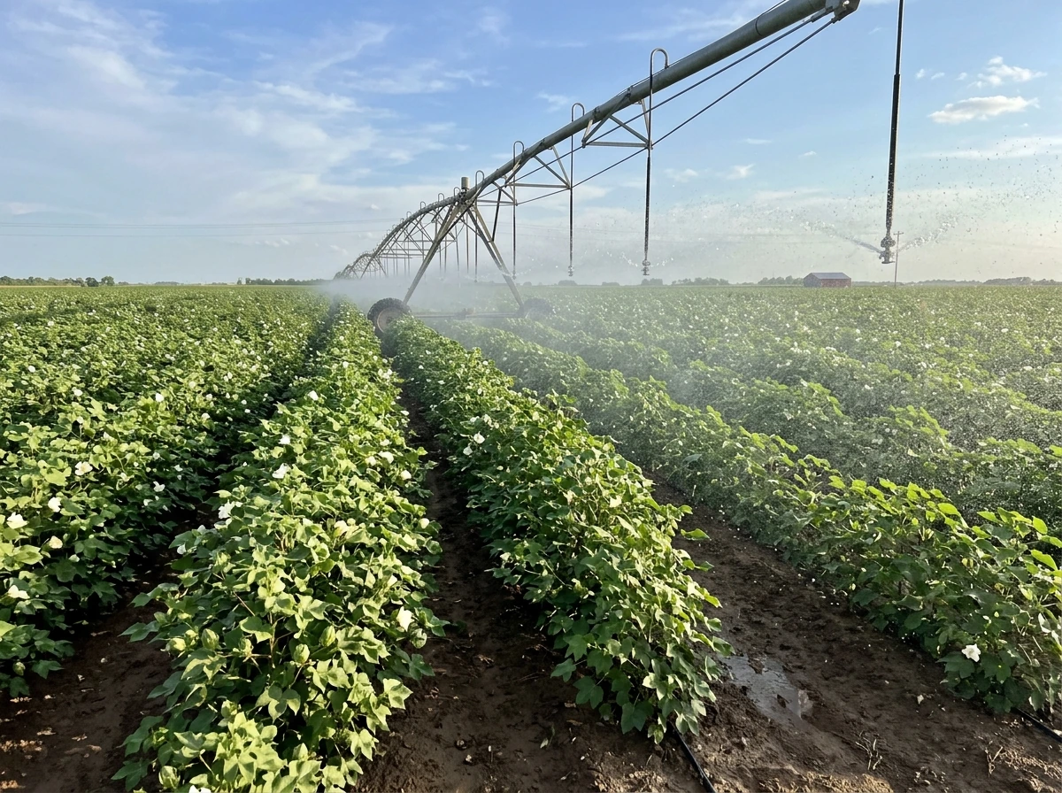 Sprinkler irrigating cotton during flowering and boll development