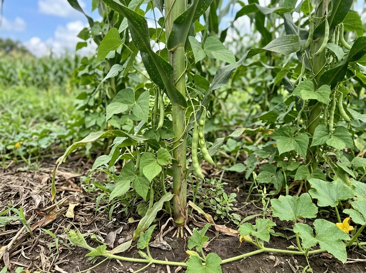 Bean plants in the milpa system with maize support