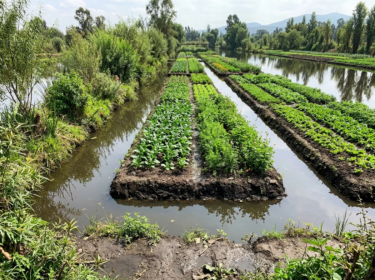 Chinampas: raised planting beds on water with irrigation channels
