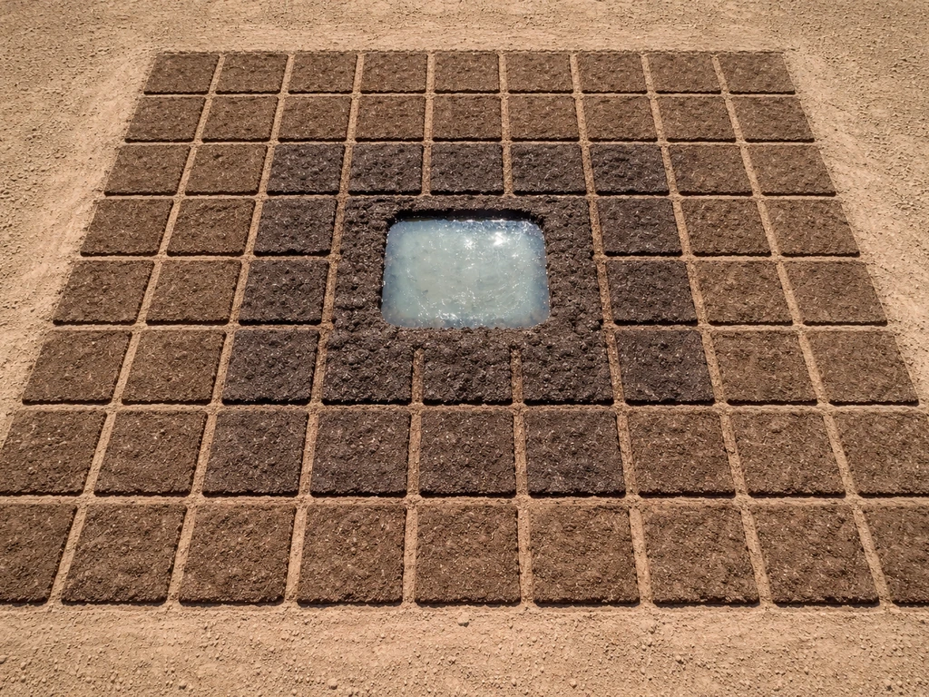 Top-down view of a 9x9 farm hydration layout: hydrated farmland ring around a central water source block.