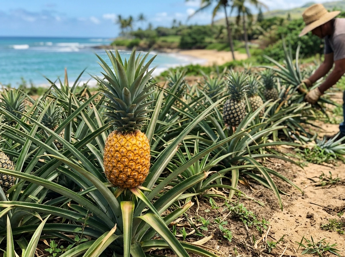 Pineapple plants with a ripe fruit illustrating Taíno secondary foods