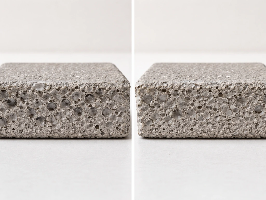 Split cross-section showing penetrating sealer soaking into porous pavers versus no surface film.