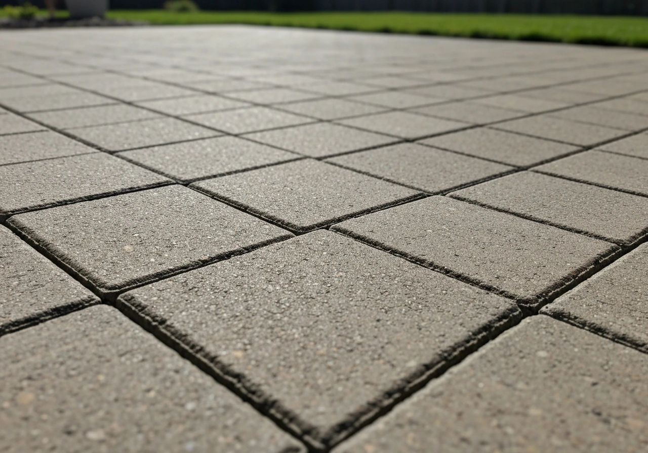 Clean patio slab surface with black spots removed, showing a bright even concrete finish.