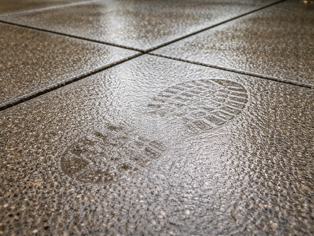 Wet smooth patio with clear textured non-slip treatment surface for better traction.