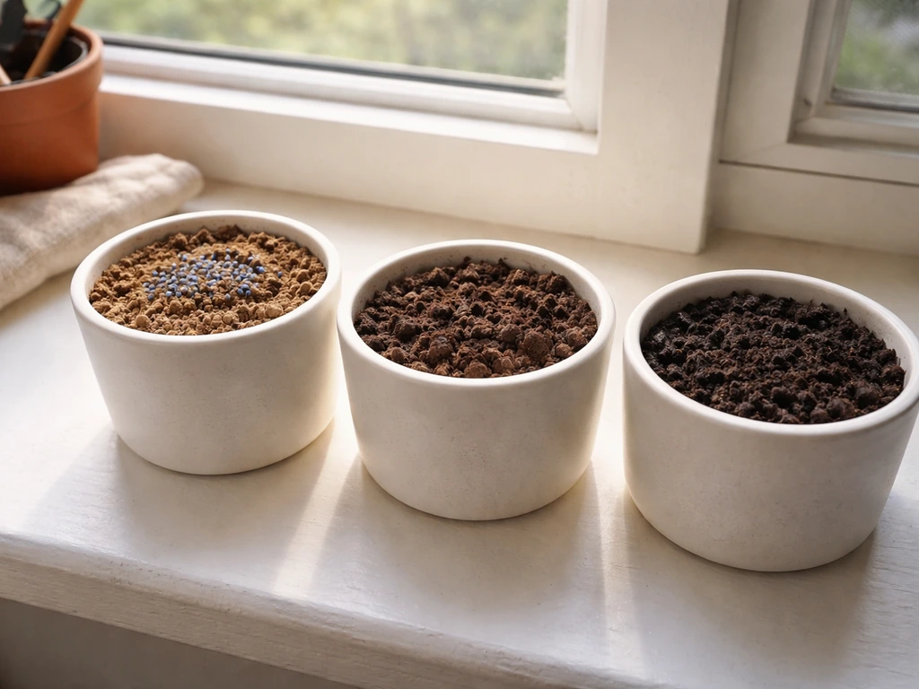 Three small planters on a windowsill showing different soil and moisture conditions for phlox planting.