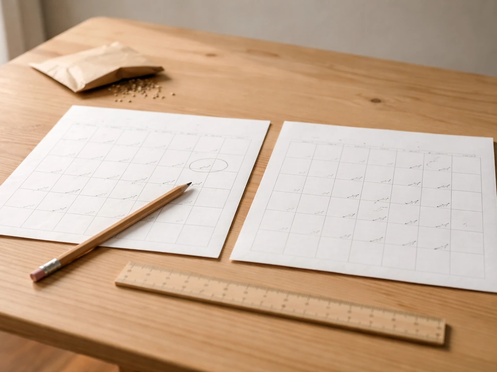 Minimal desk scene with two paper calendars showing dates counted forward and back in pencil