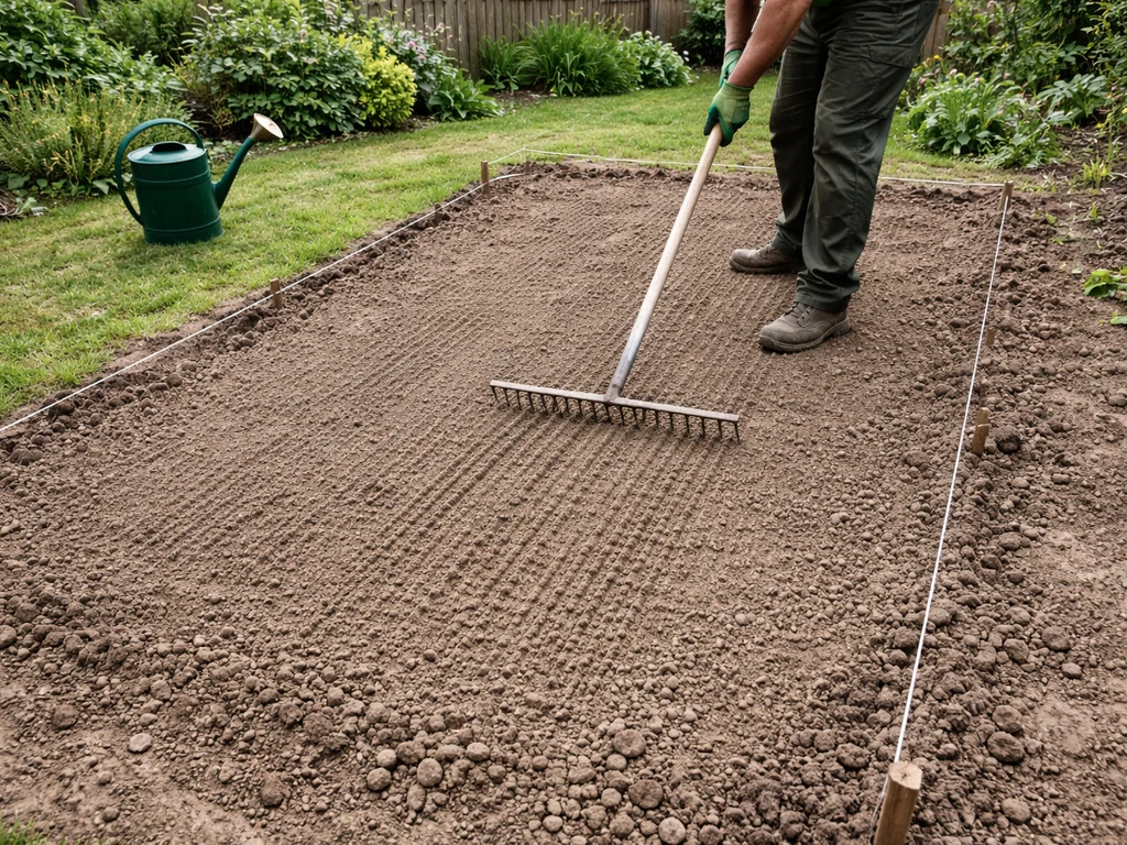 Raked, smooth, firm poppy seedbed prepared for sowing