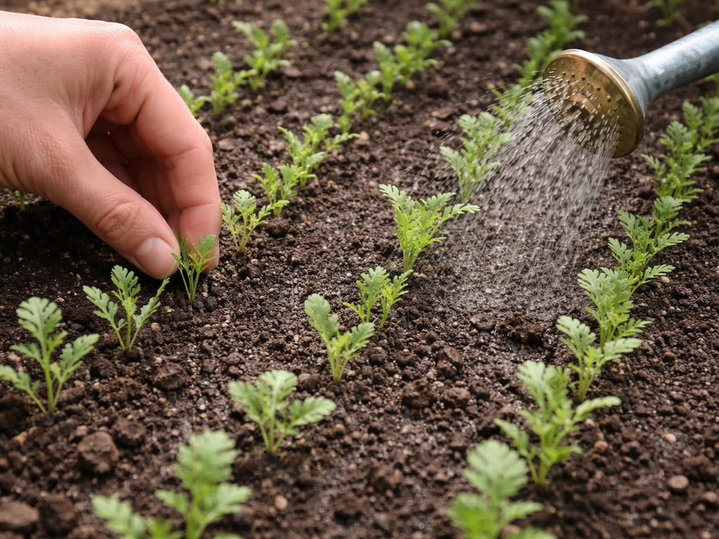 Thinning poppy seedlings and careful watering during early growth