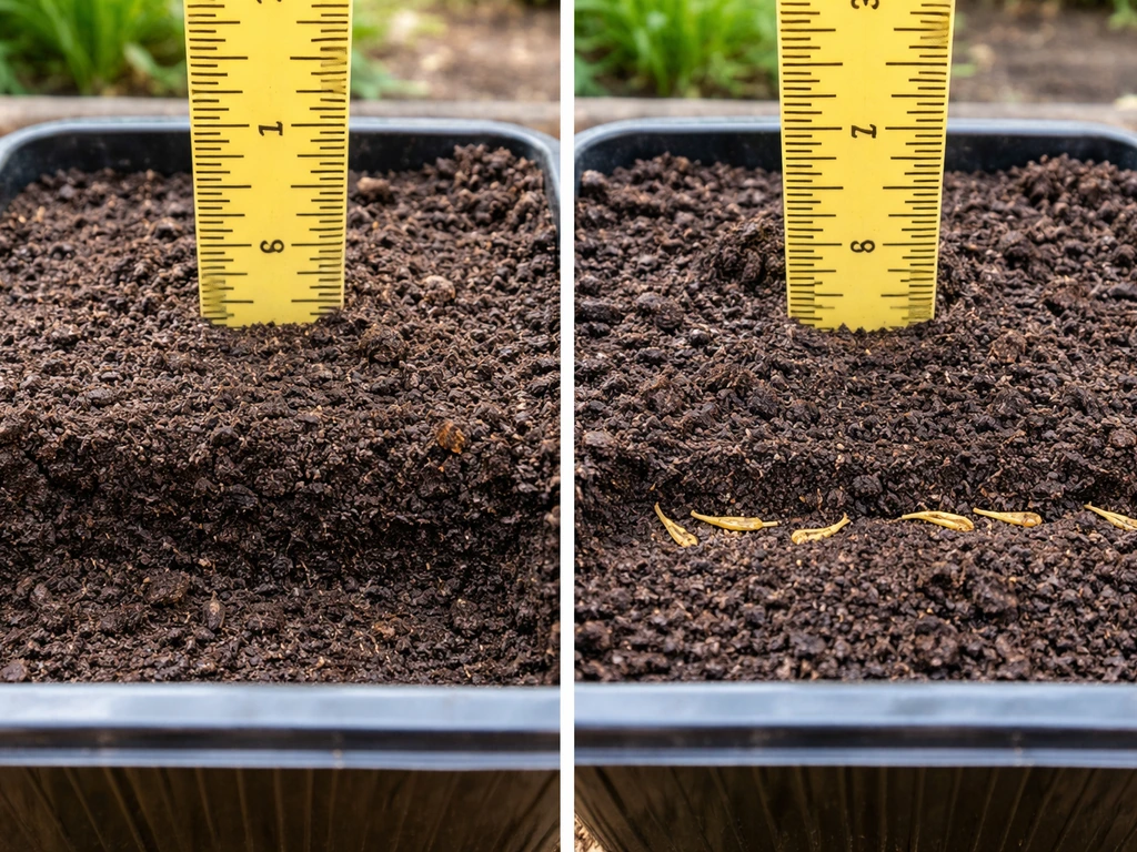 Comparison of marigold seed depth: too deep versus correctly shallow planting.
