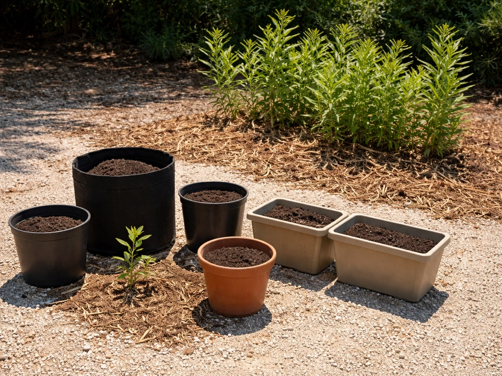 Sunny garden bed setup with goldenrod containers positioned for 6+ hours of direct light.