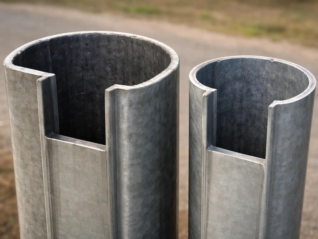 Close-up comparison of thick vs thinner heavy-duty metal pole walls side-by-side in natural light.