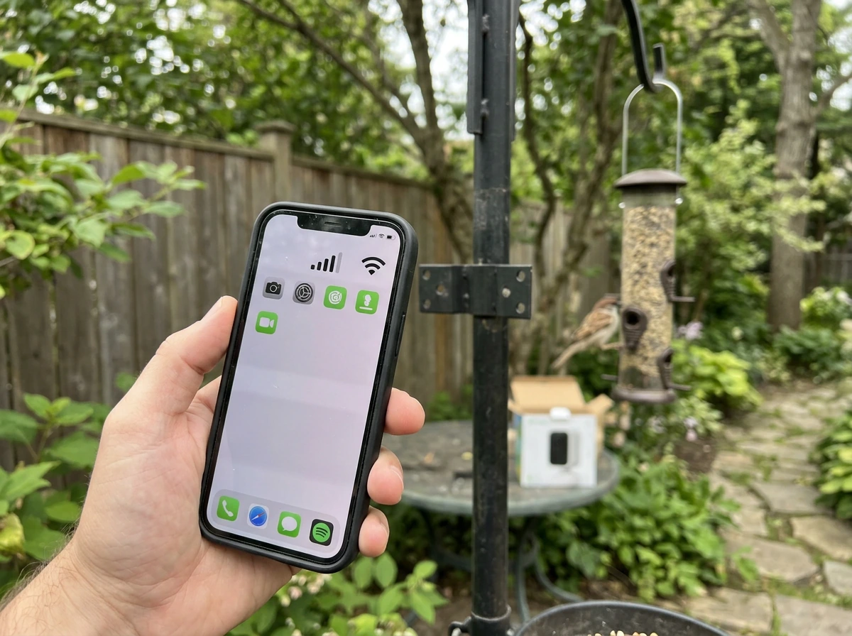 Wi‑Fi signal check before mounting a bird feeder camera