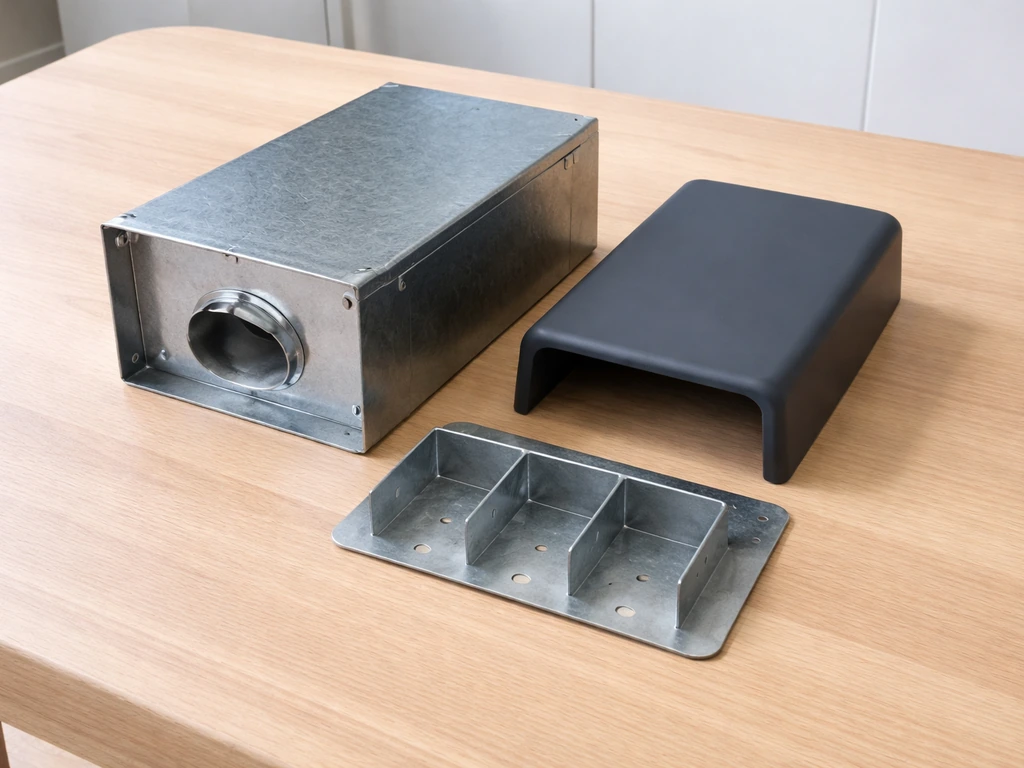 Close-up of a rat-proof feeder tray with sealed ports and chew-resistant metal components on a kitchen table.