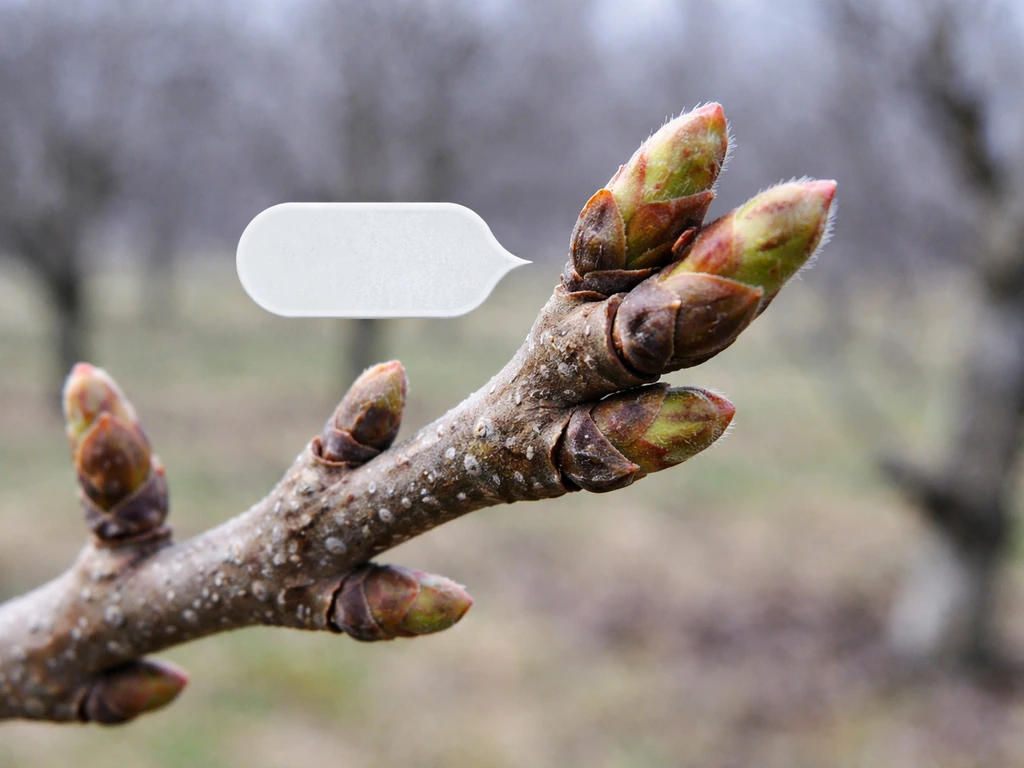 English walnut branch with dormant buds beside emerging spring blossoms in crisp winter light.