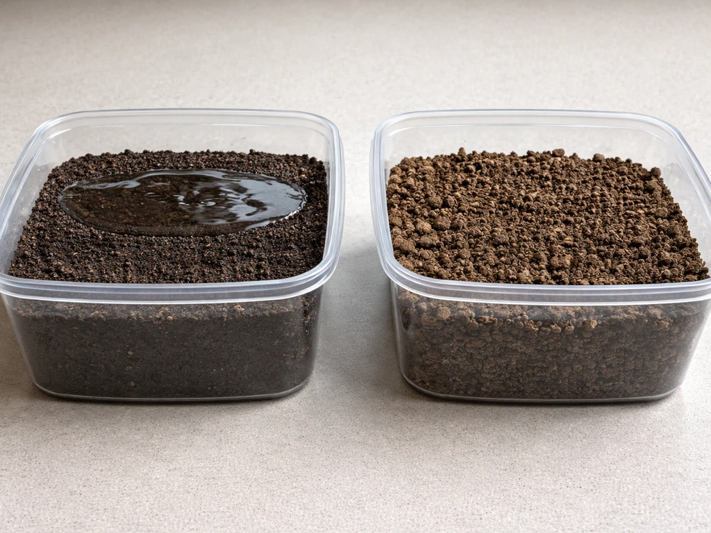 Two pots showing water pooling in one and quick absorption in the other, for soil drainage comparison.