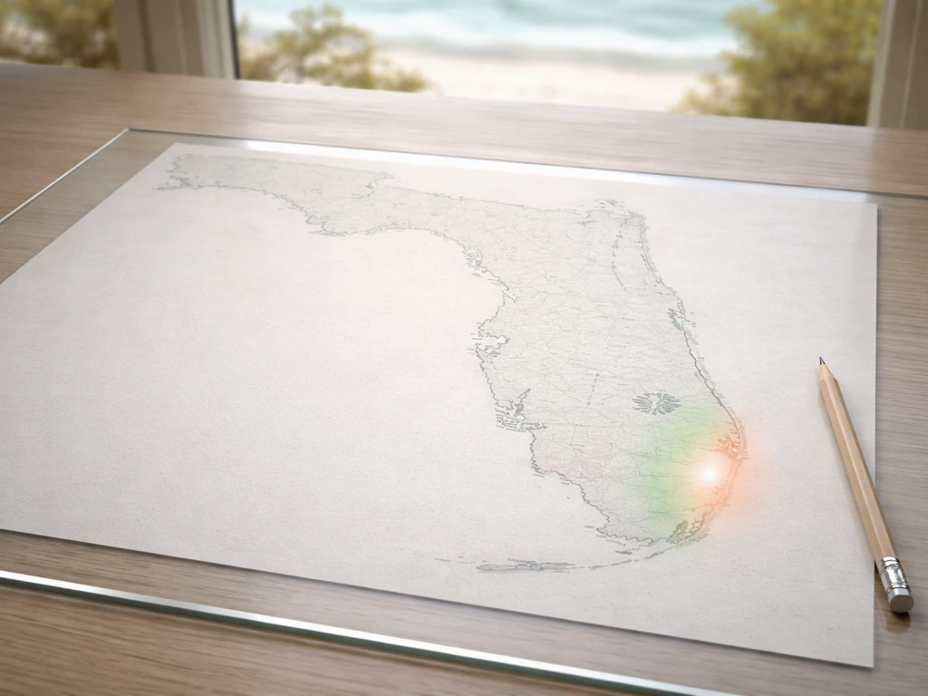 Minimal map-style view of Florida coast highlighting areas south of Palm Beach and south of Punta Gorda.