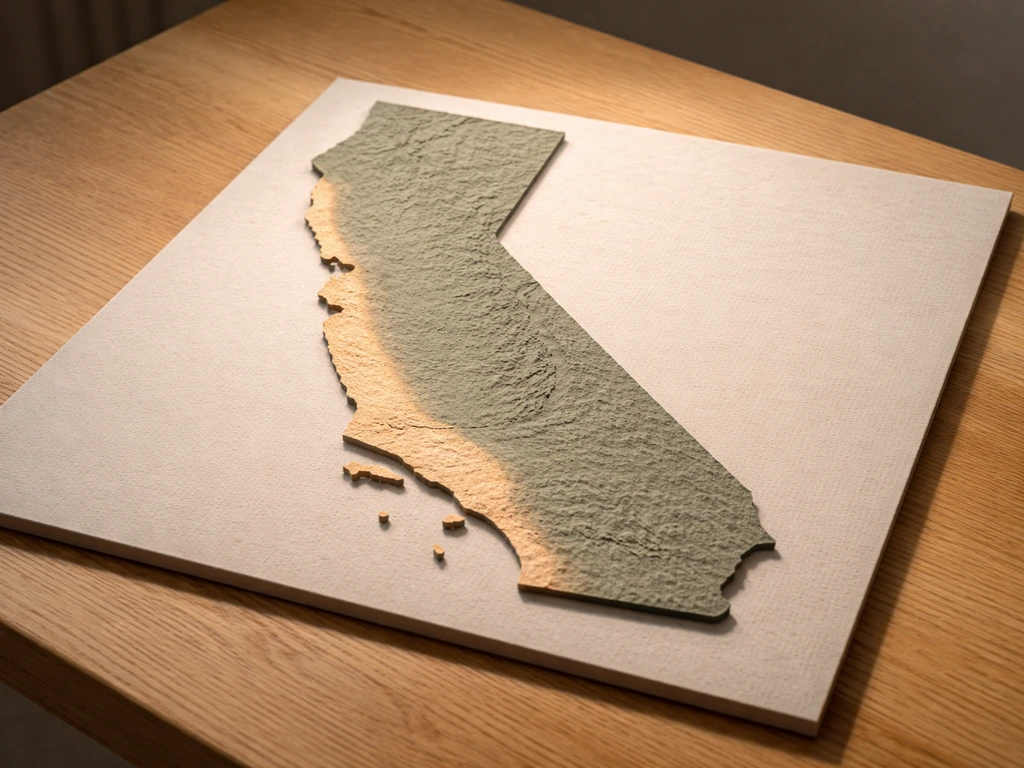 California coast highlighted from Santa Barbara to San Diego with a subtle inland contrast for macadamia suitability.