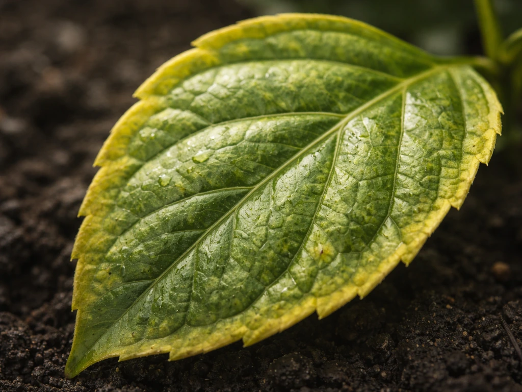 Close-up of a leaf with subtle wilting and damaged plant tissue suggesting toxic juglone effect