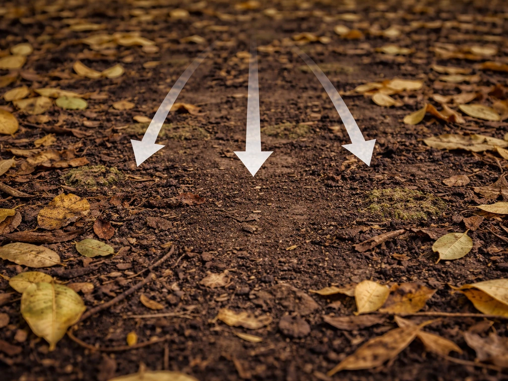 Soil under a black walnut tree with leaf litter and decomposition, showing a root-zone area affected by chemicals.
