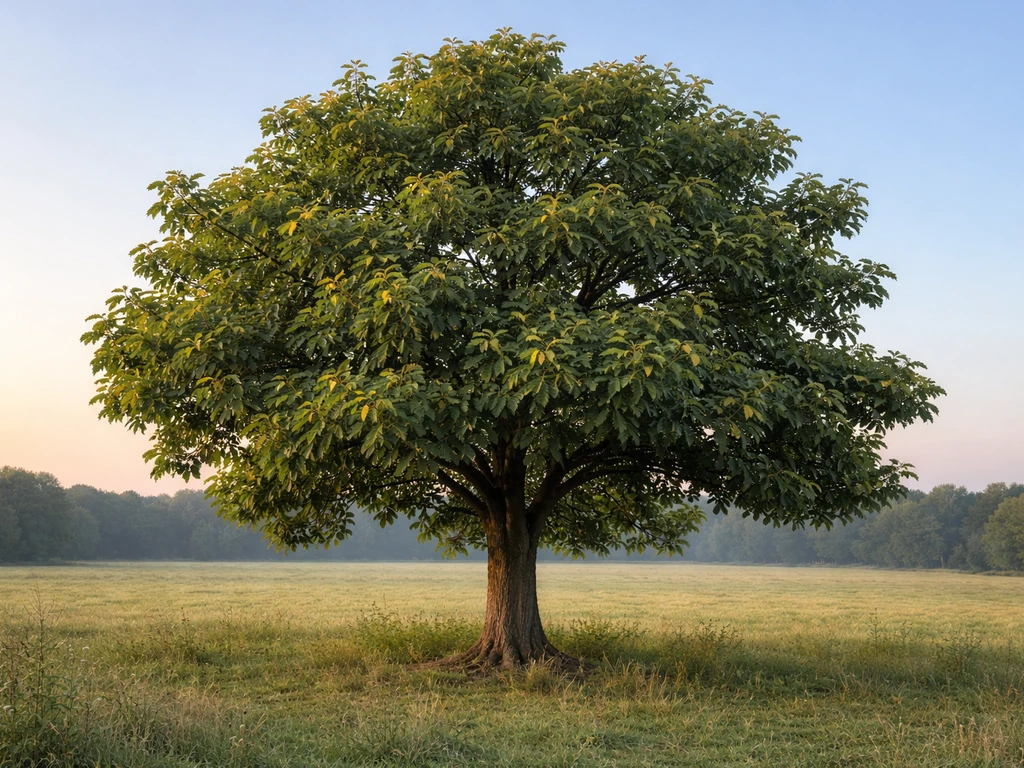 Minimal photo of chestnut trees outdoors with a subtle, region-boundary feel in the background sky light