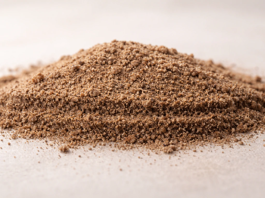 Macro close-up of light sandy loam soil with subtle horizontal layers suggesting a soil profile.