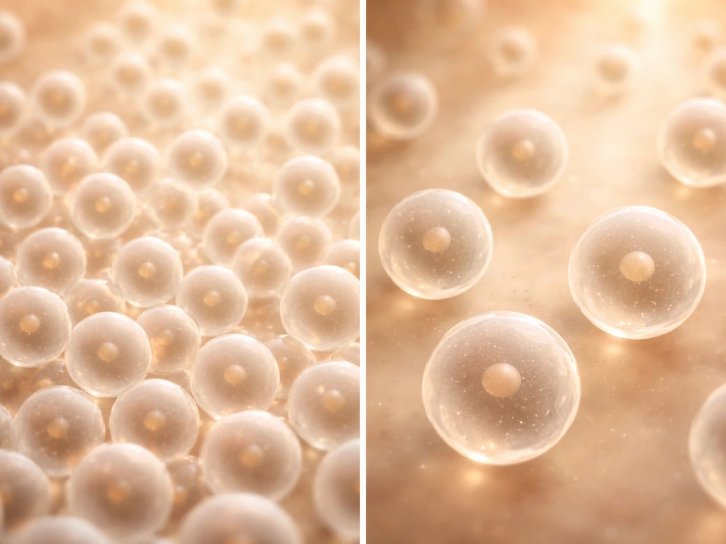 Minimal split-scene showing tiny cells multiplying versus a few larger cells staying limited as growth happens.