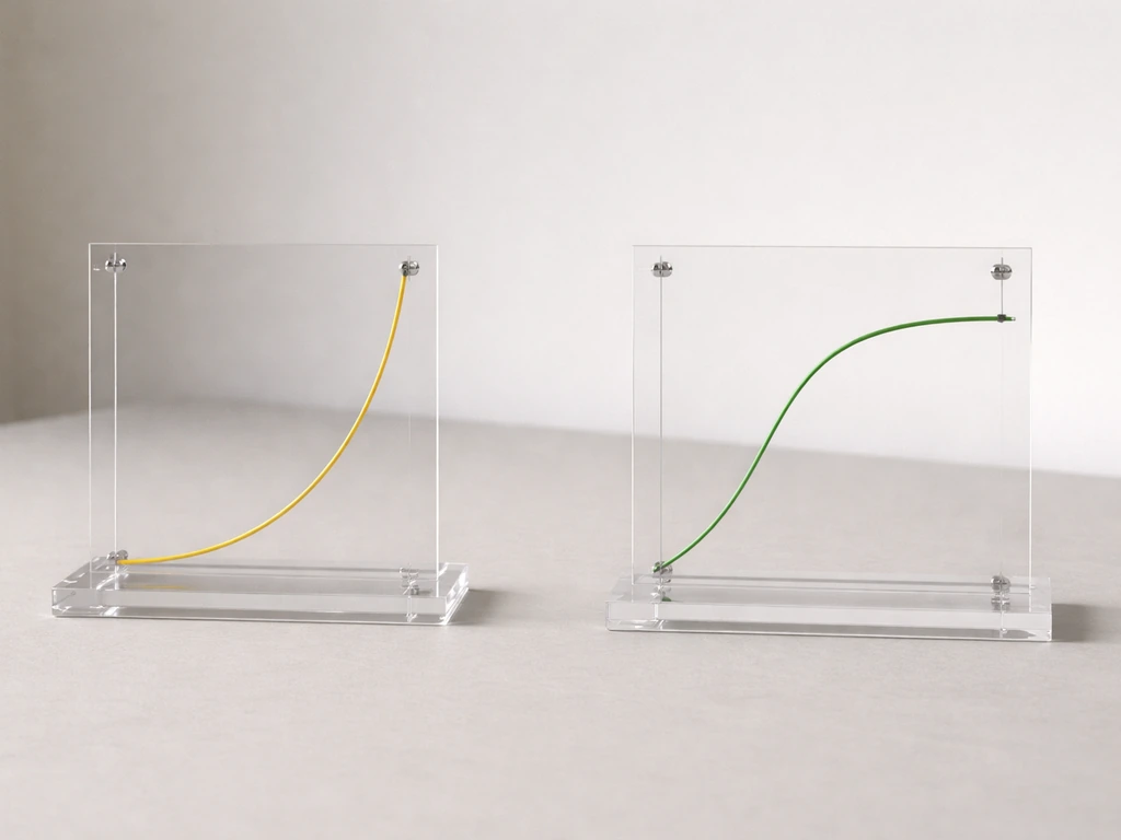 Minimal photo-style scene contrasting an upward exponential curve with a logistic curve leveling off