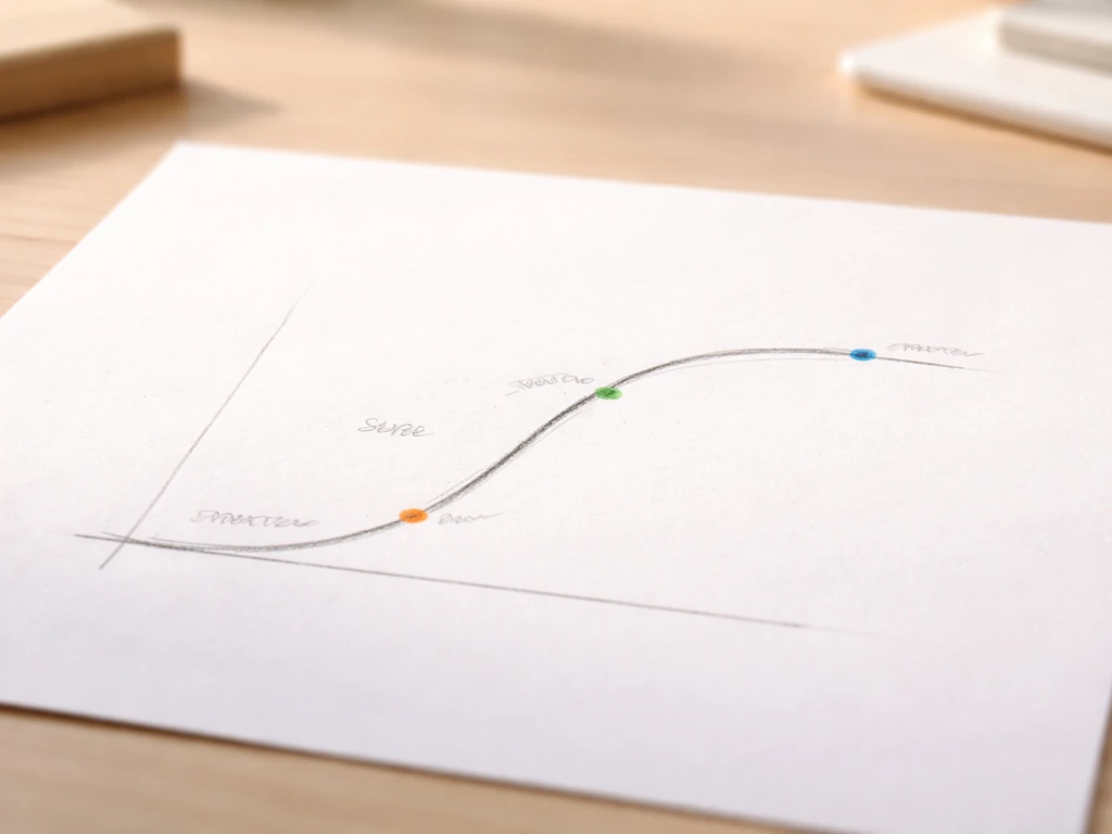 Close-up of an S-shaped curve on paper, showing rapid growth then slowing into a plateau.