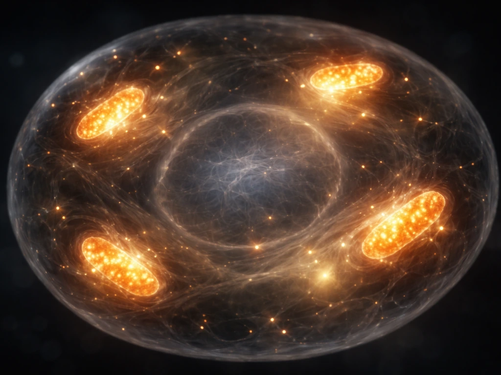 Close-up of an anonymous cell interior with glowing mitochondria and protein synthesis ambiance before mitosis