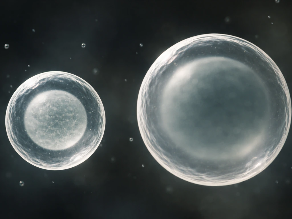 Side-by-side small and large semi-transparent cells against a dark background, suggesting diffusion limits.