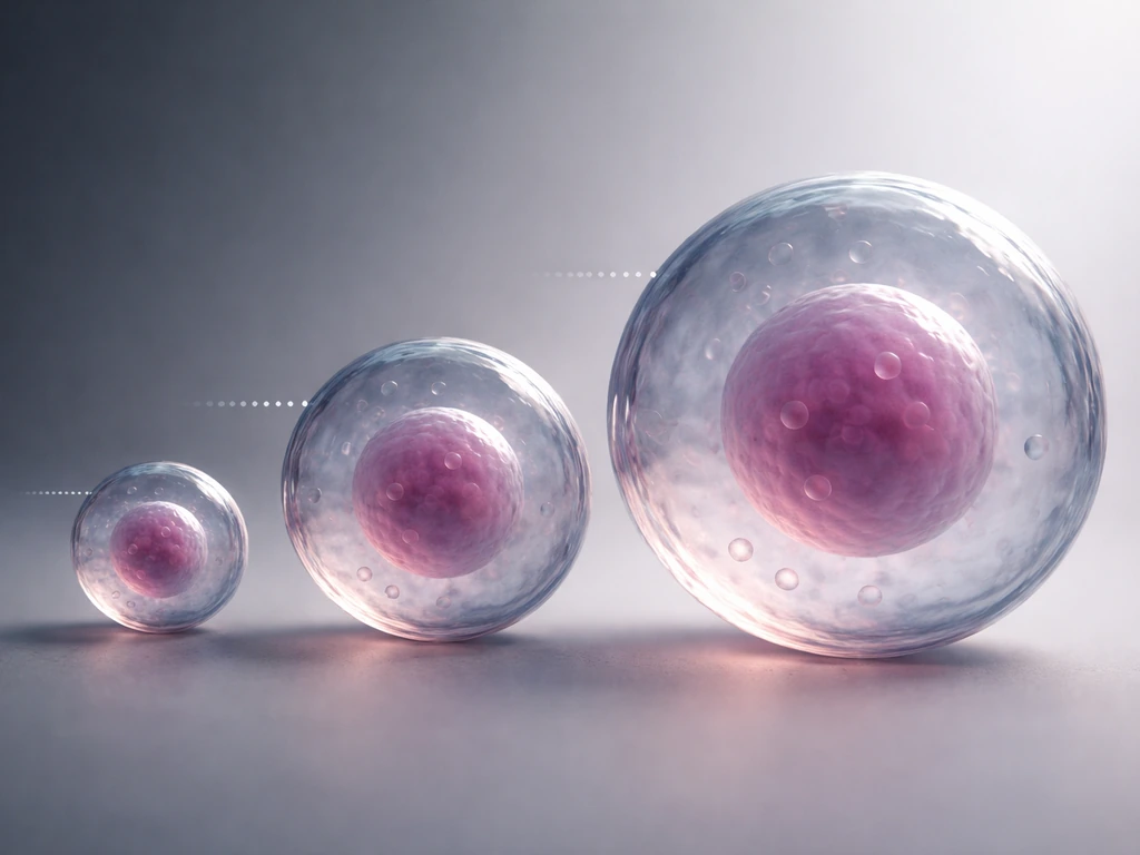 Three translucent spheres of increasing radius showing surface growth slower than internal volume.