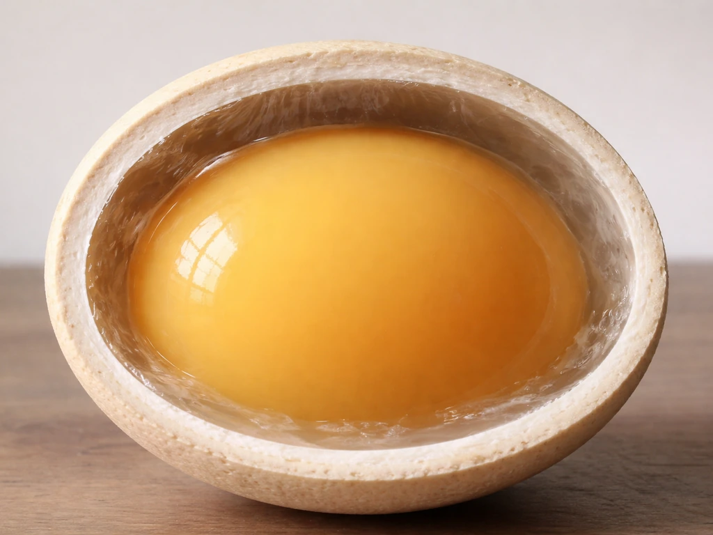 Cutaway view of an ostrich egg showing mostly inert yolk and a thin active cytoplasm layer near the surface.