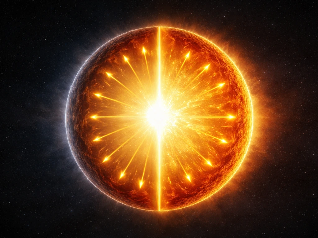 Minimal cutaway of the Sun showing inward gravity and outward pressure balance in layers