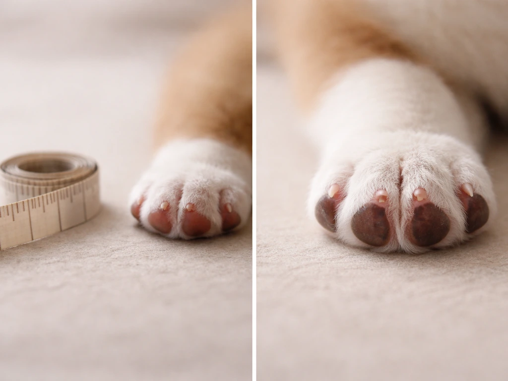 Close-up of a puppy’s growth from small to larger, next to a shaped paw-print milestone symbol