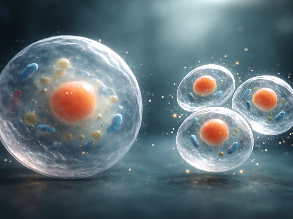 Oversized cell struggling to exchange nutrients beside smaller daughter cells after division.