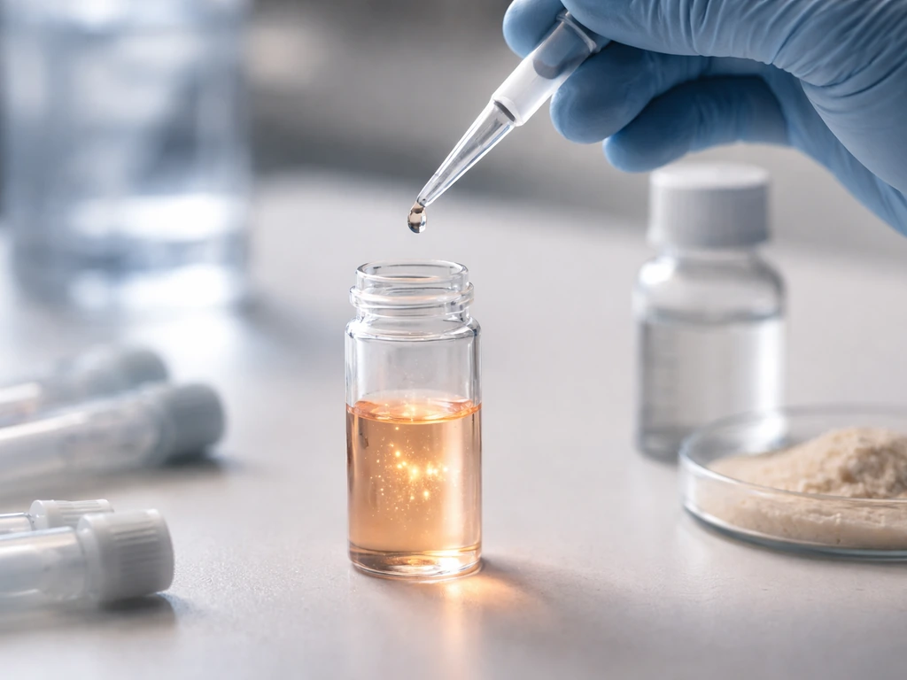 Close-up of scientist pipetting over nutrient solution with glowing ATP-like light, showing cell growth inputs