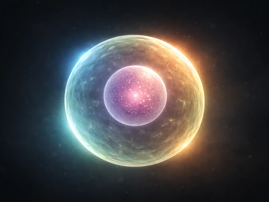 Abstract close-up of a cell in interphase with soft highlights suggesting G1, S, and G2 phases