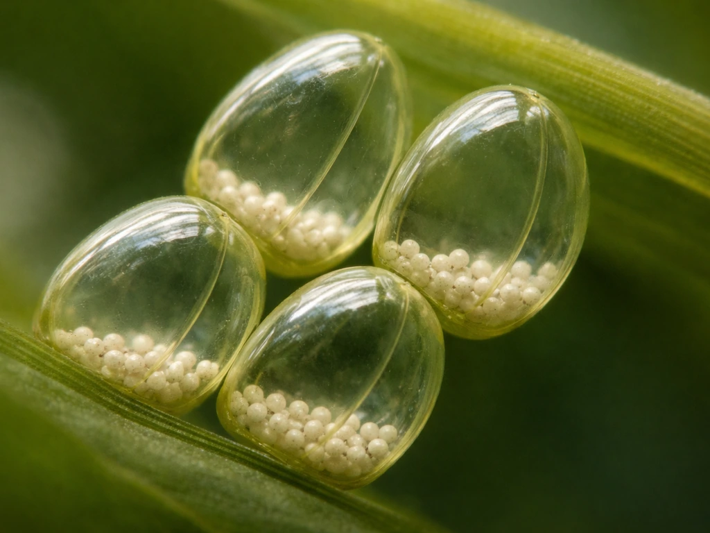 Macro view of tilted plant cells with starch granules settled at the bottom, showing gravity sensing.