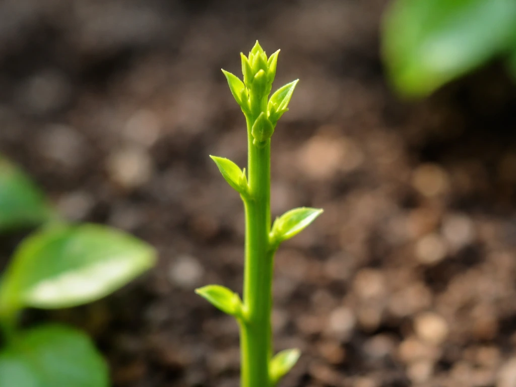 Close-up photo of a plant shoot tip showing stem elongation direction along internodes