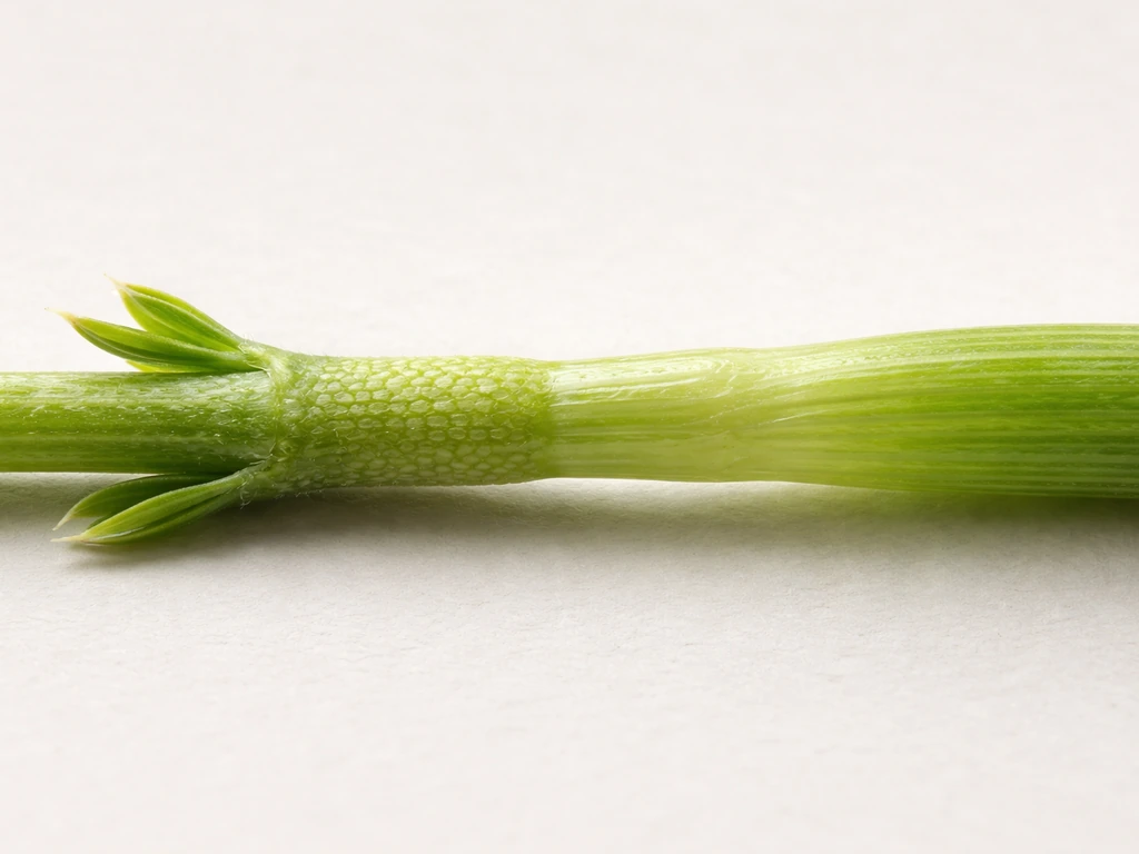 Minimal close-up of a plant shoot showing smaller crowded tissue versus elongated stretched tissue.