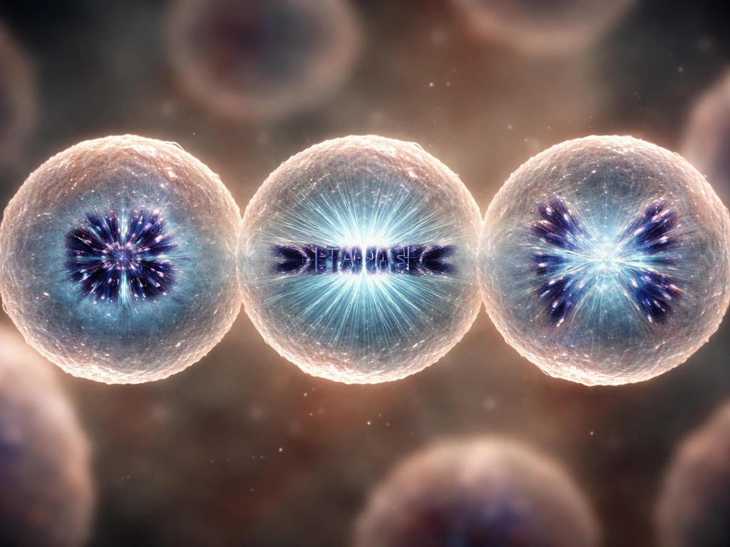 Microscopic view of dividing cells showing prophase condensation, metaphase alignment, and anaphase separation.