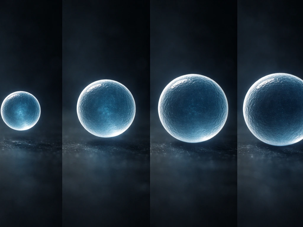 Close-up of a translucent spherical cell expanding until its surface outpaces diffusion into the center.