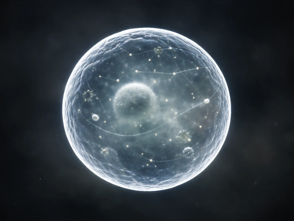 Photorealistic cross-section of a single growing cell showing membrane tension and limited internal transport.